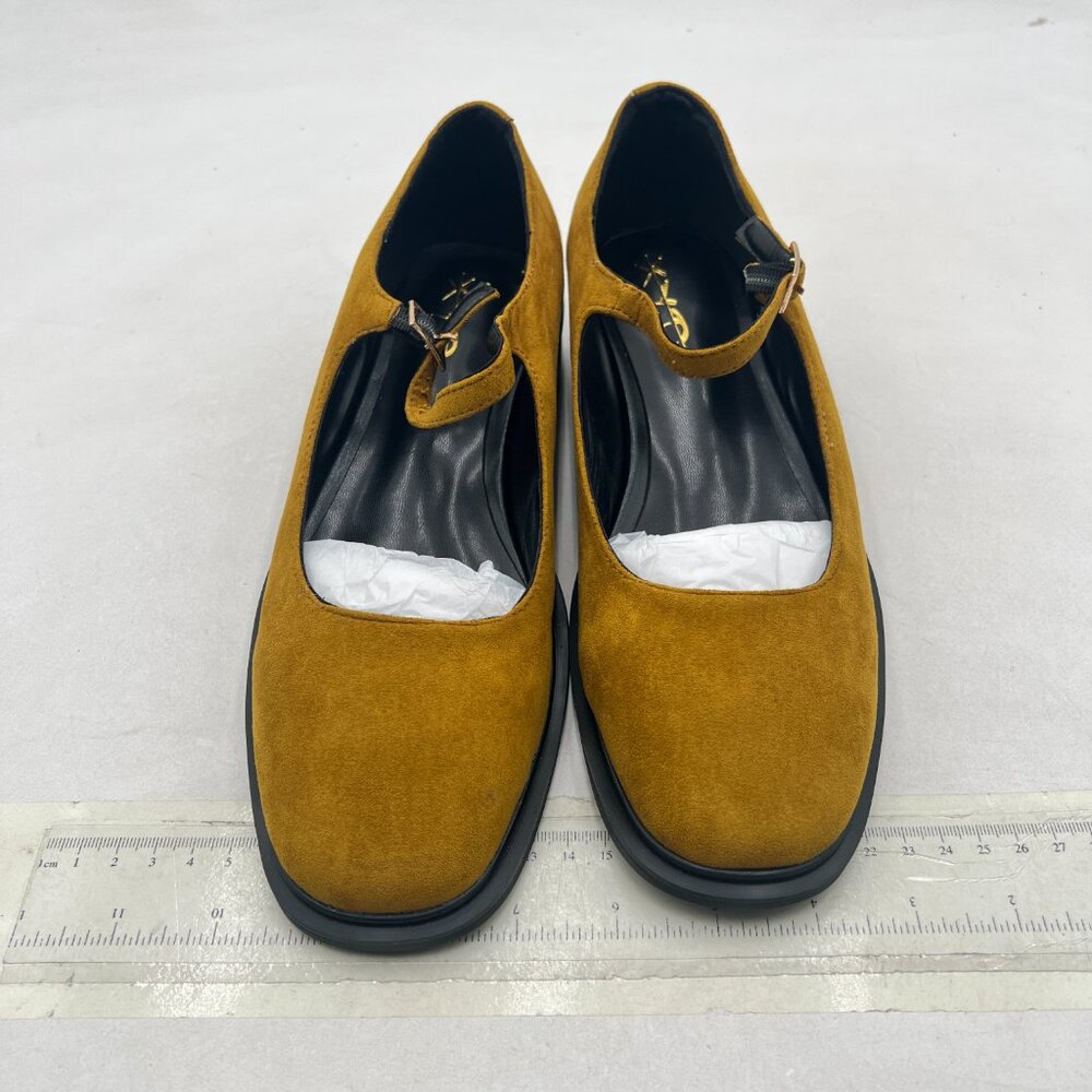 XYD Olive Low Heel Mary Janes Square Toe Slender Strap Chunky Pumps Casual Shoes - Picture 3 of 8